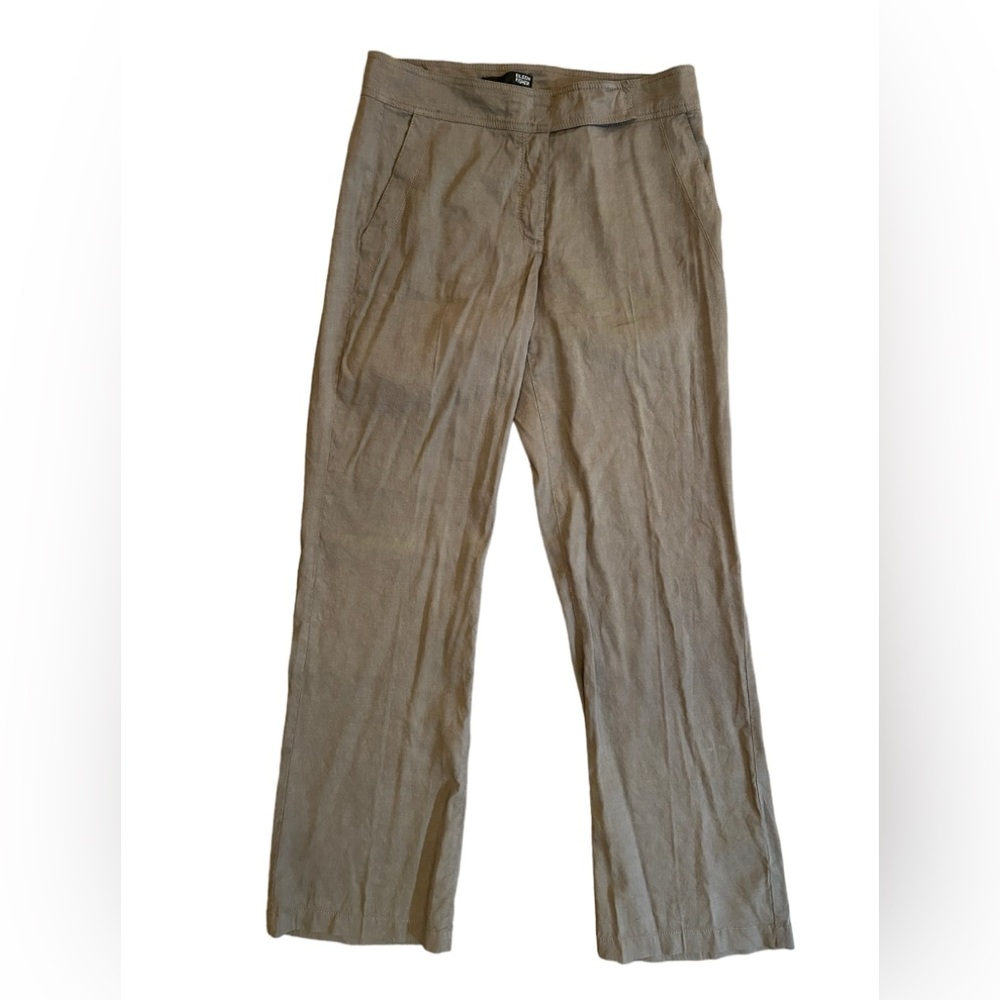 Eileen Fisher Dappl Trouser Linen-Viscose Casual Pants Brown/Green Womens Size 6